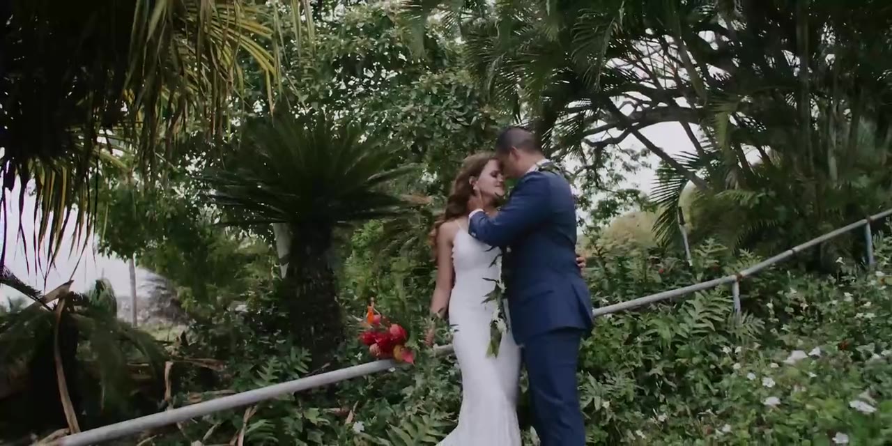 Chris and Bryn among the tropical gardens at Kualoa Ranch, Oahu